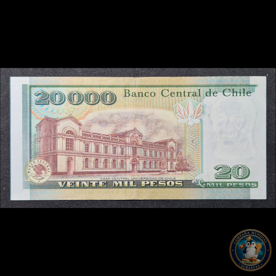 C318 .- BILLETE DE 20.000 PESOS (VERDE) AÑO: 1999 VF+  CHILE
