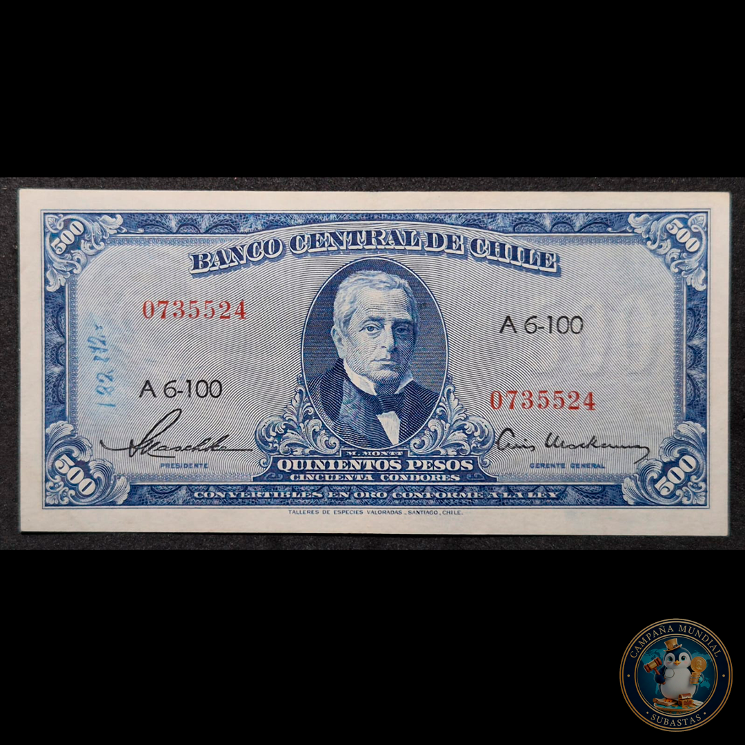 C322 .- BILLETE DE 500 PESOS FIRMAS: MASCKHE-MACKENNA VF+  CHILE
