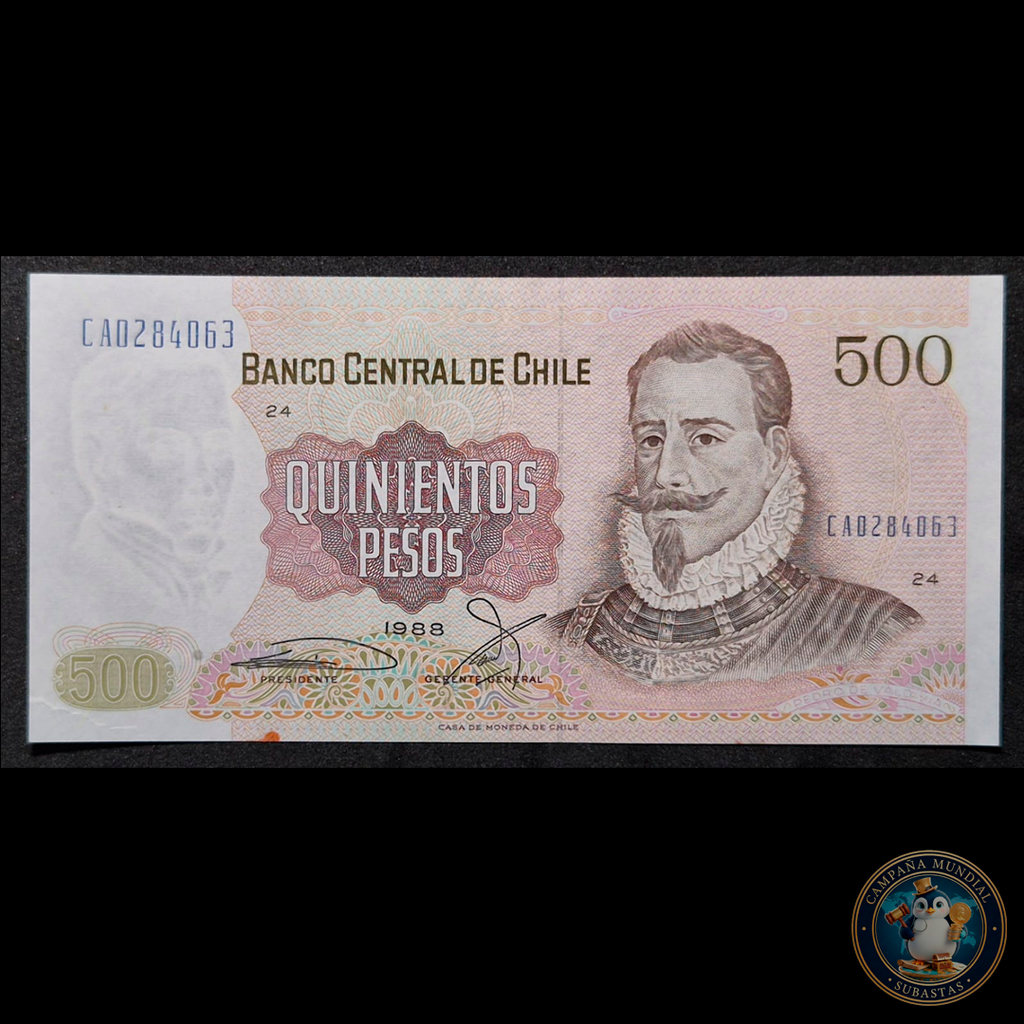 C323 .- BILLETE DE 500 PESOS AÑO: 1988  FIRMAS: SEGUEL-CORREA  AUNC  CHILE