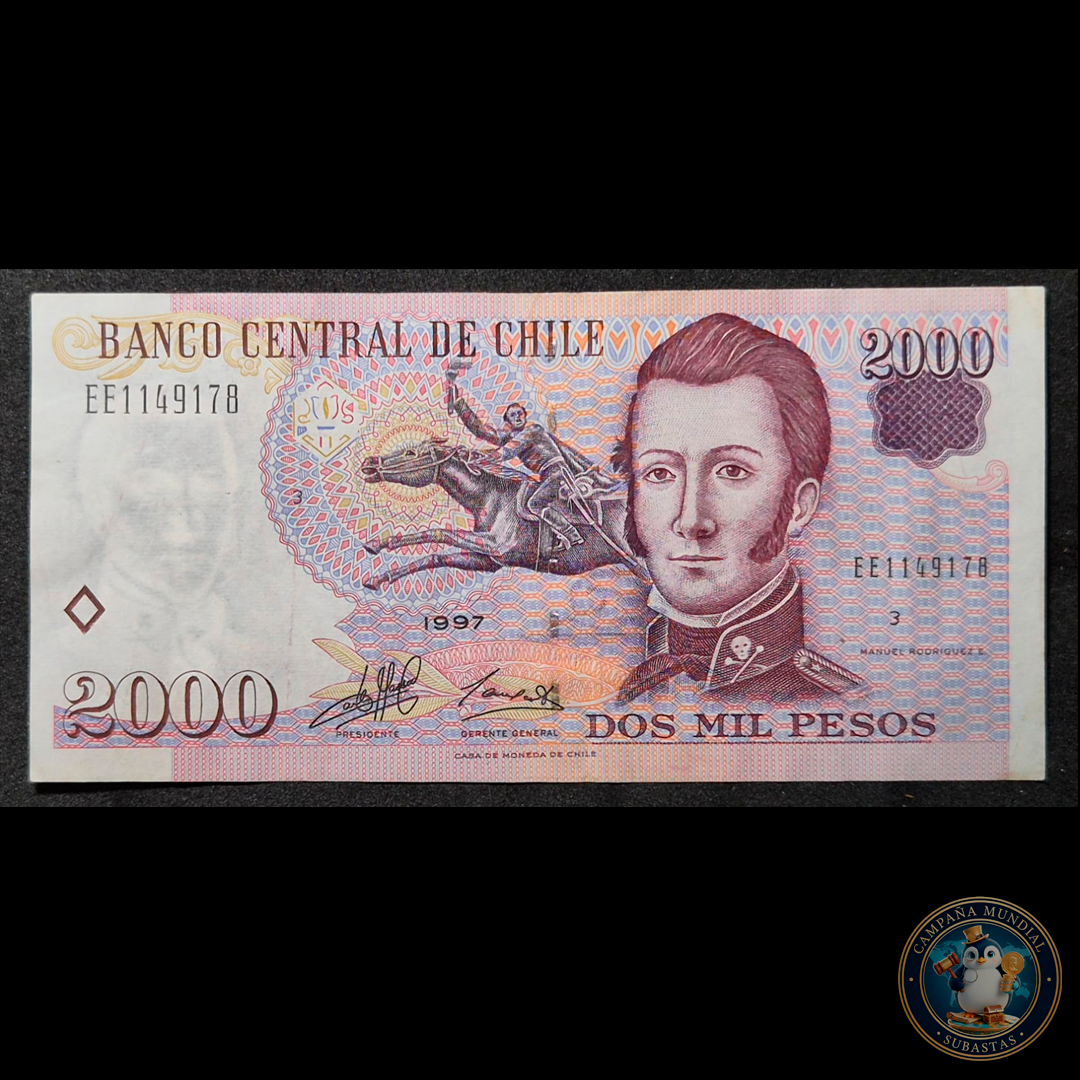C328 .- BILLETE DE 2000 PESOS AÑO: 1997  FIRMAS: MASSAD-CARRASCO  (PRIMERO DE LA SERIE)  XF- CHILE