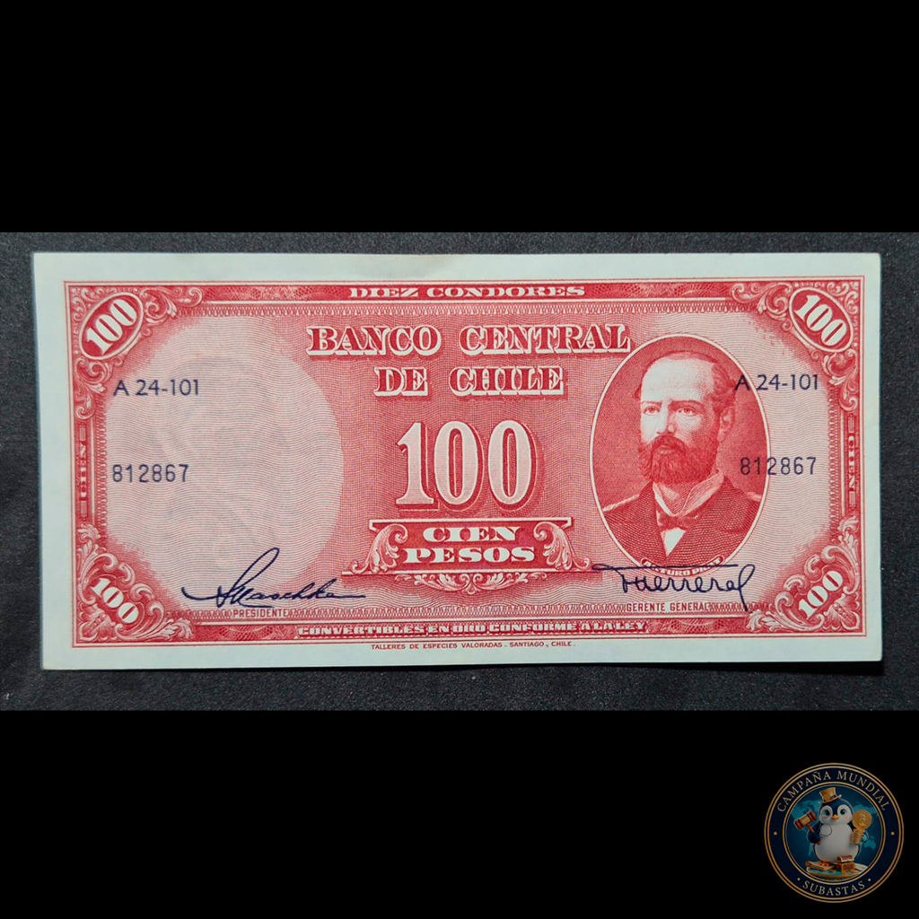 C330 .- BILLETE DE 100 PESOS REVERSO NUEVO (SIN SOBRECARGO)  FIRMAS: MASCHKE-HERRERA  UNC   CHILE