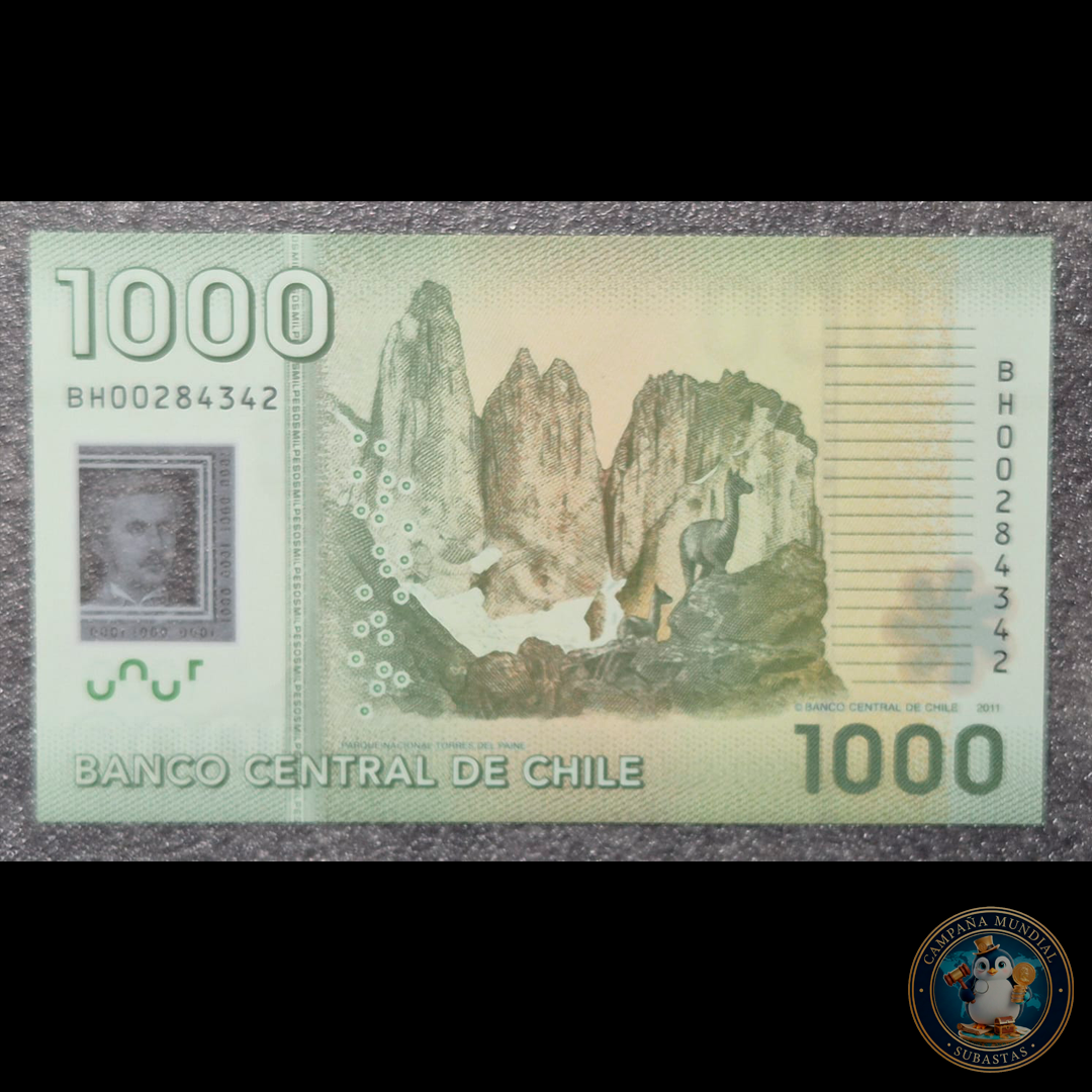 C339 .- BILLETE 1000 PESOS  AÑO:  2011   FIRMAS: DE GREGORIO-ZURBUCHEN (SEGUNDO DE LA SERIE)  POLÍMERO    UNC     CHILE