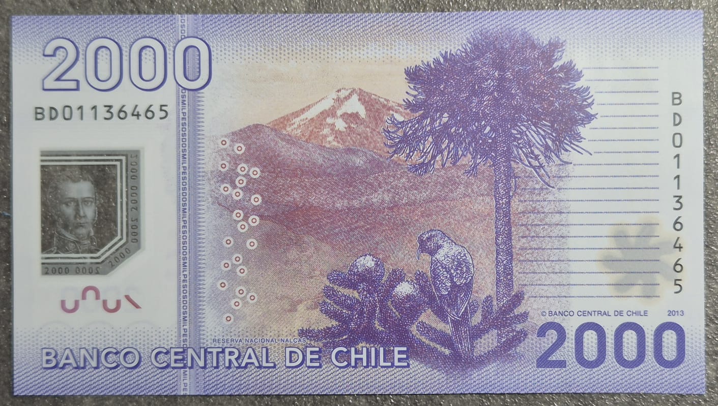 C341 .- BILLETE DE 2000 PESOS AÑO: 2013  FIRMAS: VERGARA--ZURBUCHEN  UNC CHILE