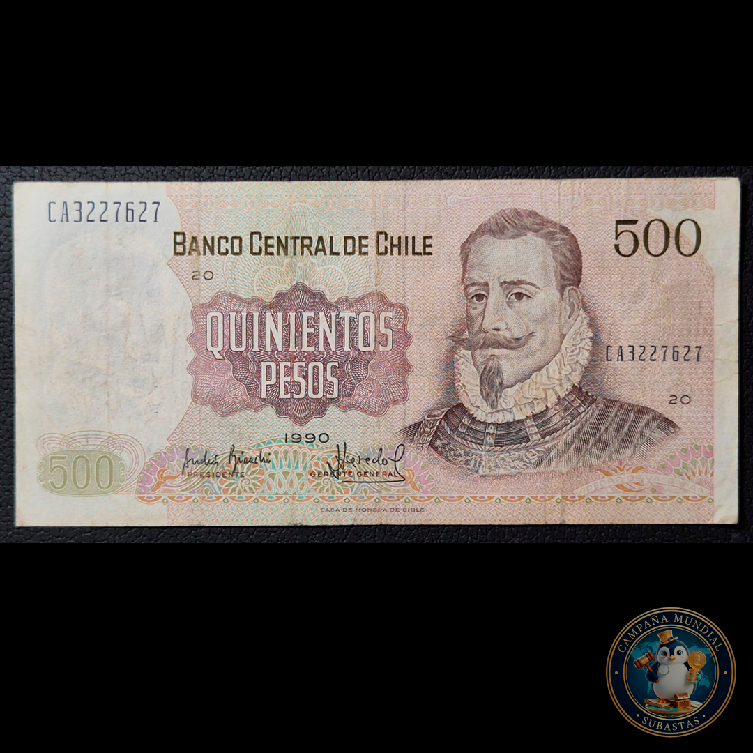 C346 .- BILLETE DE 500 PESOS AÑO: 1990  FIRMAS: BIANCHI-ACEVEDO  VF+  CHILE
