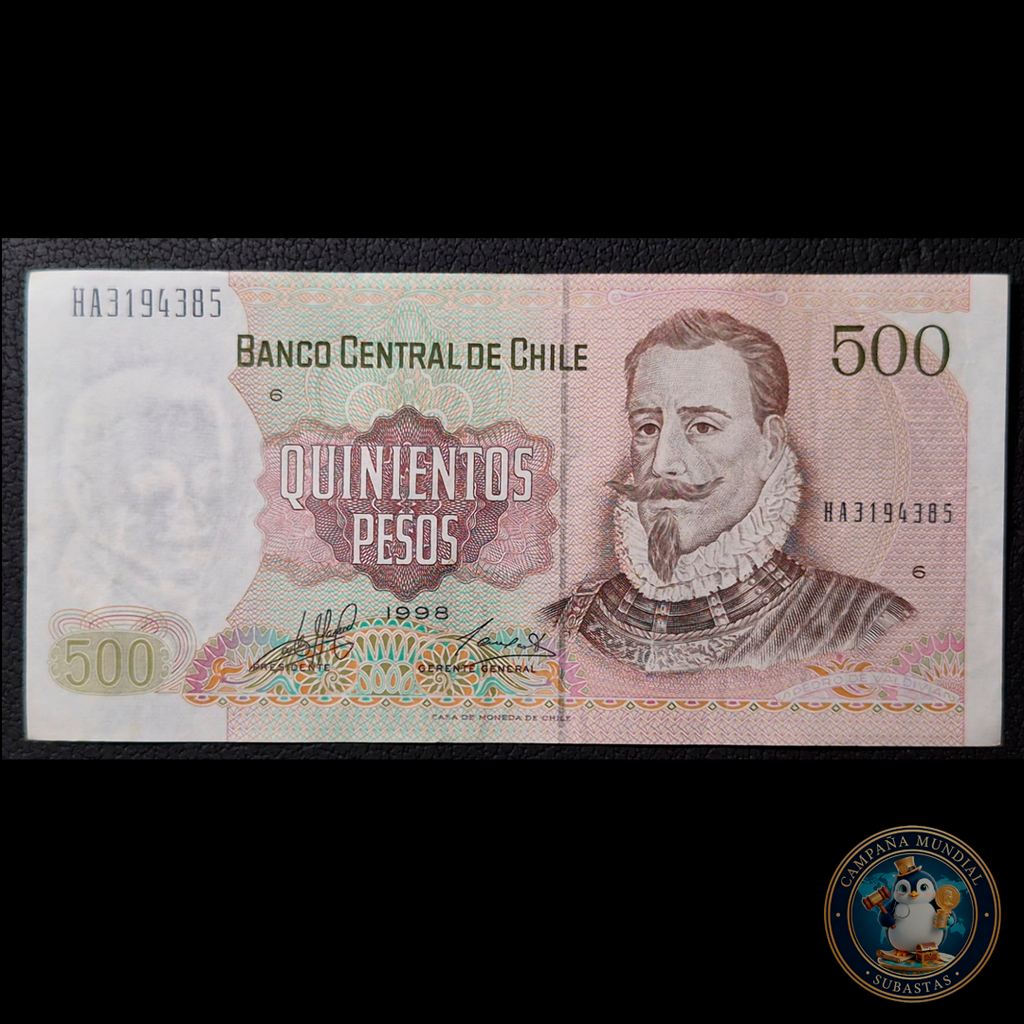 C350 .- BILLETE DE 500 PESOS AÑO: 1998  FIRMAS: MASSAD-CARRASCO  AUNC  CHILE