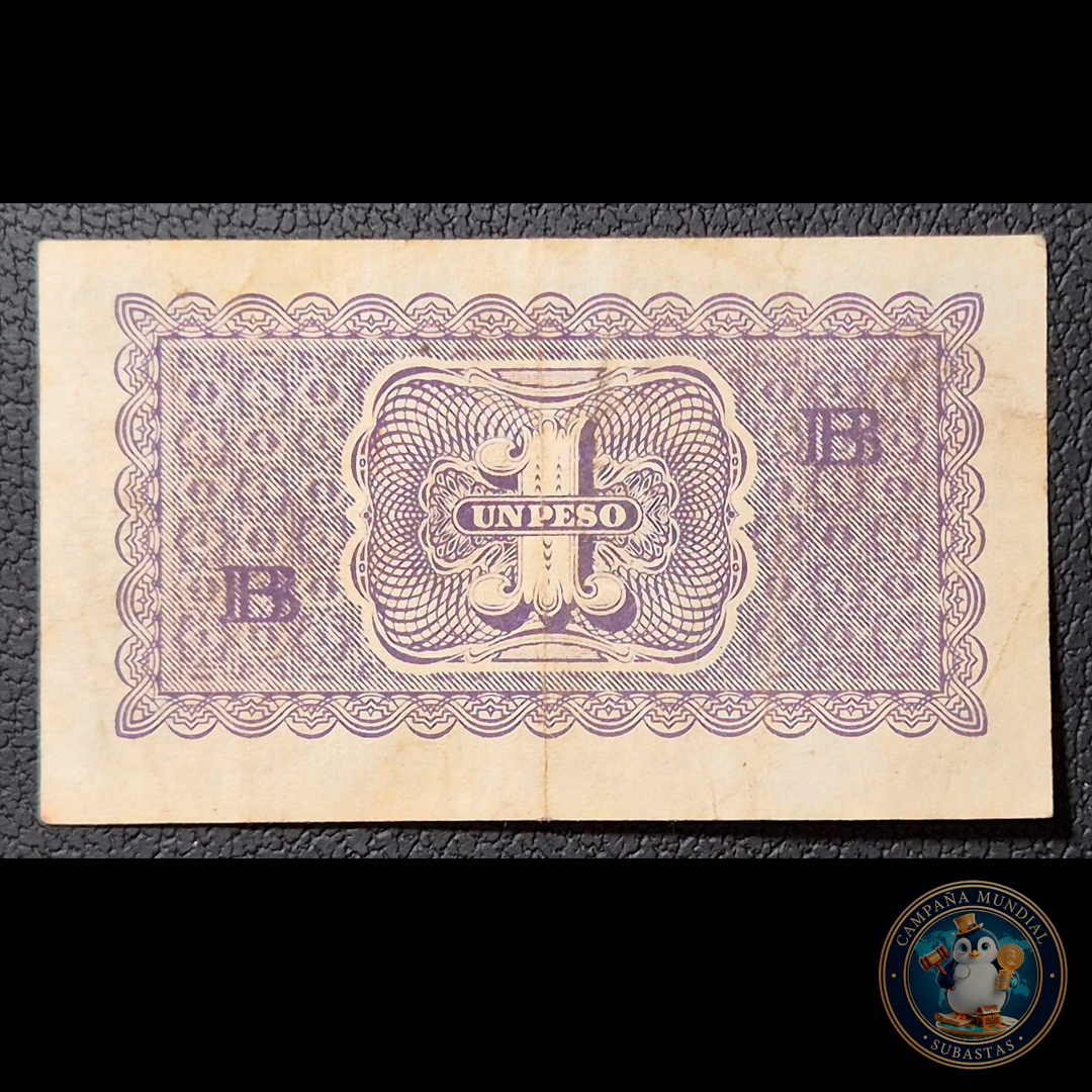 C352 .- BILLETE PROVISIONAL DE UN PESO FECHADO 3 DE MARZO DE 1943 LETRA "B"  VF   CHILE