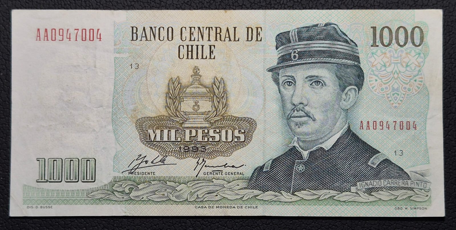 C357 .- BILLETE DE 1000 PESOS AÑO: 1993  FIRMAS: ZAHLER-CARRASCO   XF-   CHILE