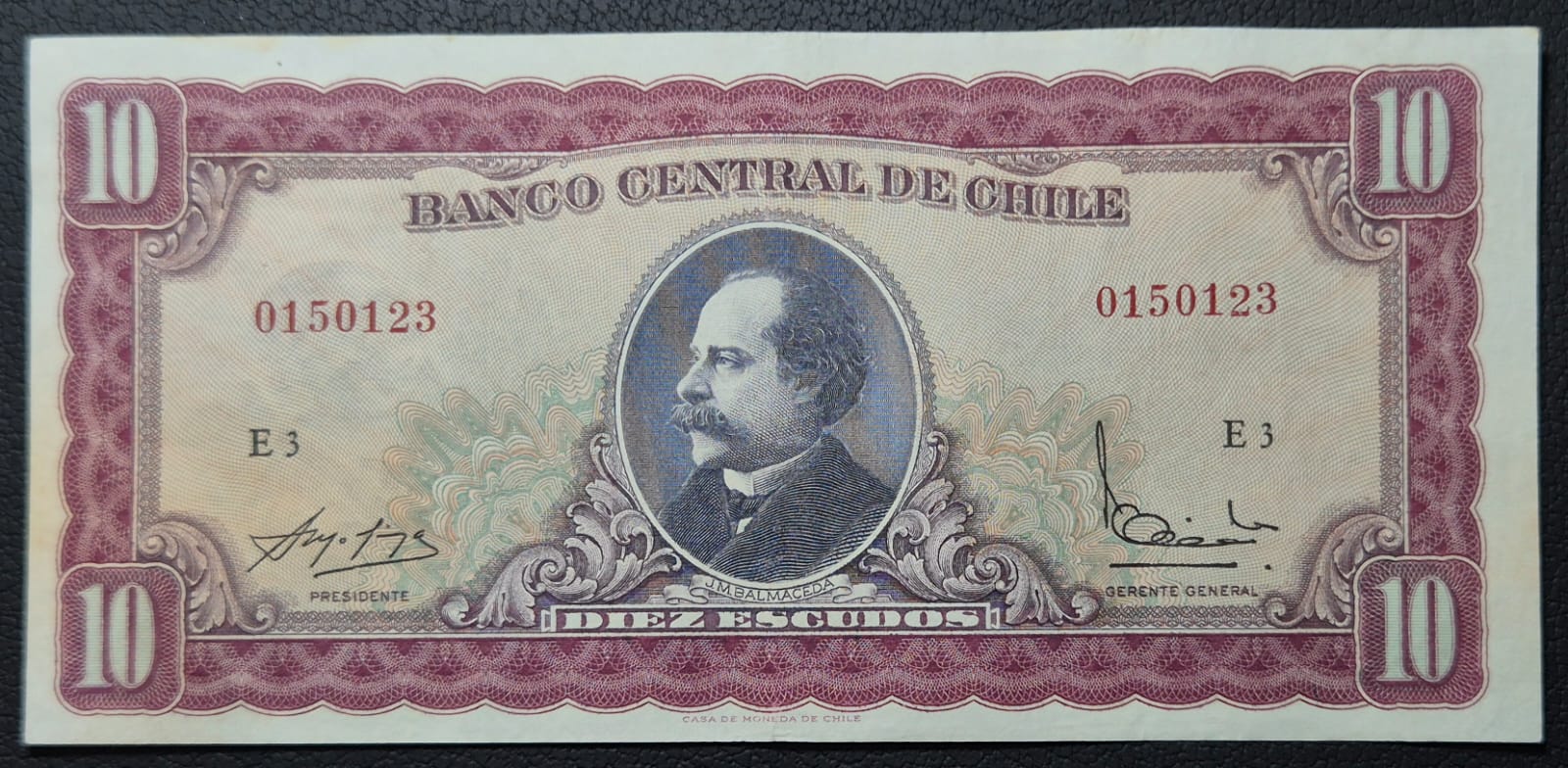 C364 .- BILLETE DE 10 ESCUDOS FIRMAS: MOLINA-IBAÑEZ  XF   CHILE