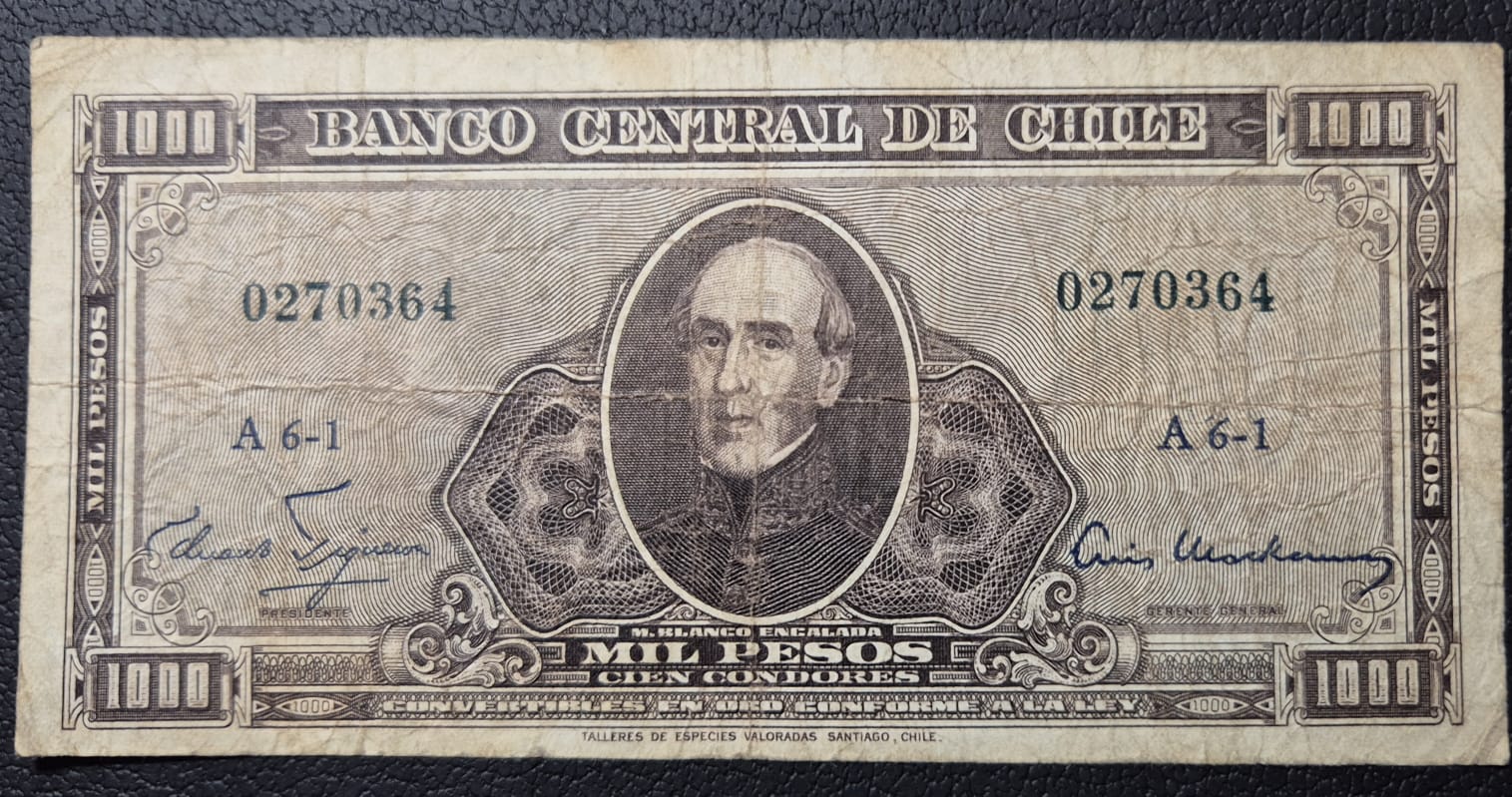 C370 .- BILLETE DE 1000 ESCUDOS CON SOBRECARGA  DE UN ESCUDO VF-   CHILE