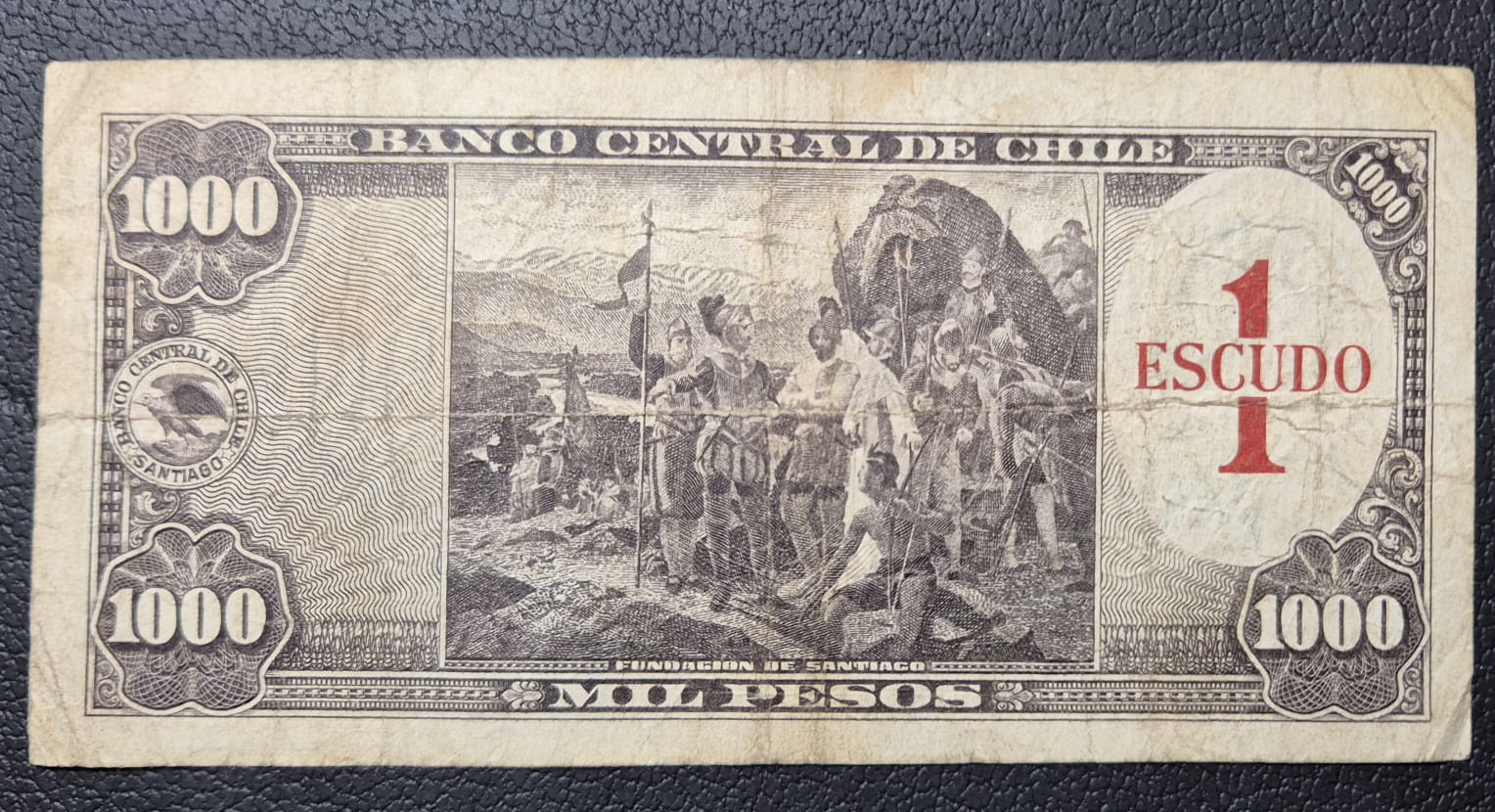 C370 .- BILLETE DE 1000 ESCUDOS CON SOBRECARGA  DE UN ESCUDO VF-   CHILE