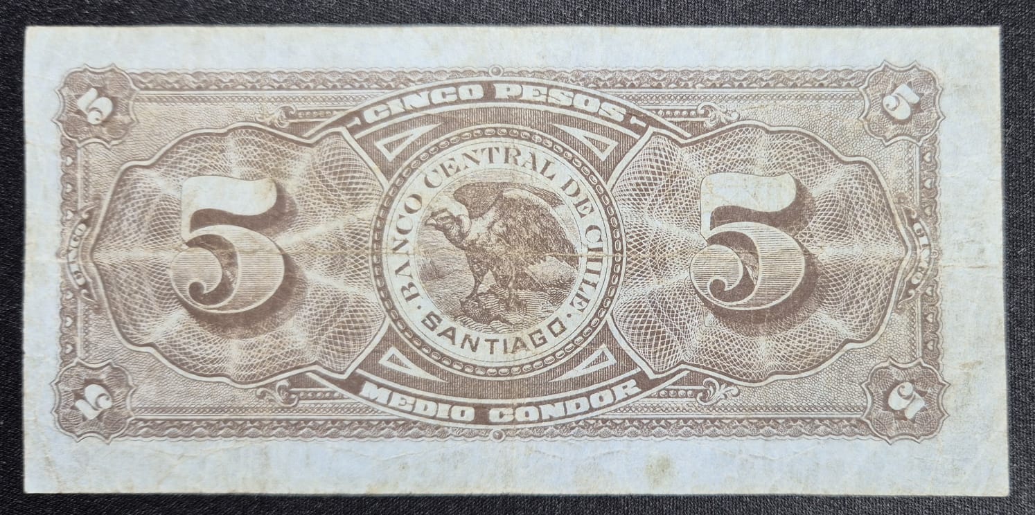 C372 .- BILLETE DE CINCO(5) PESOS FECHADO: 2 DE JUNIO DE 1930. VF   CHILE
