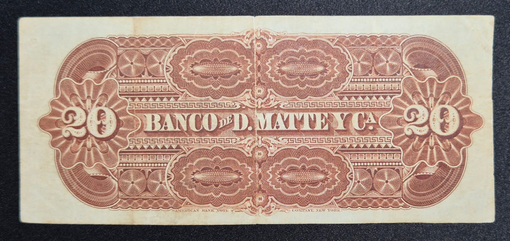 C375 .- BILLETE  DE BANCO PARTICULAR DE 20 PESOS.  BANCO DE D.MATTE.   VF+    CHILE