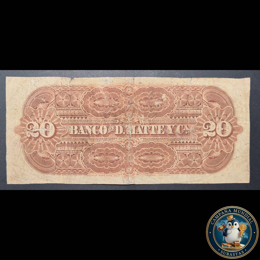 C730 .- BILLETE DE 20 PESOS DEL BANCO DE D'MATTE y CA. VF    CHILE