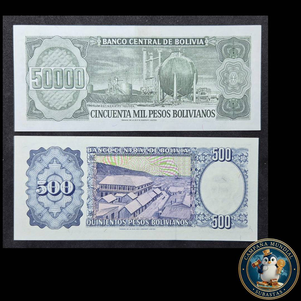 D1305 2x BILLETES DE BOLIVIA. DE 500 y 50000 BOLIVIANOS   UNC   BOLIVIA