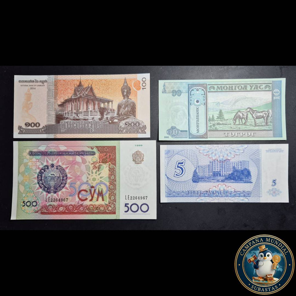 D1310 CUATRO(4) x BILLETES DE DIFERENTES PAISES TAILANDIA/UZBEKISTÁN/BIELORUSIA    UNC/UNC