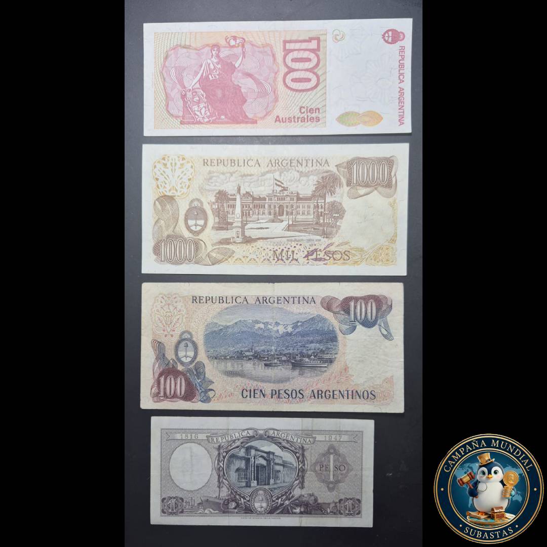 D1320 CUATRO(4) x BILLETES DE ARGENTINA  DE 100/1000/100/1 PESOS  EN ESTADOS:   VF A XF   ARGENTINA