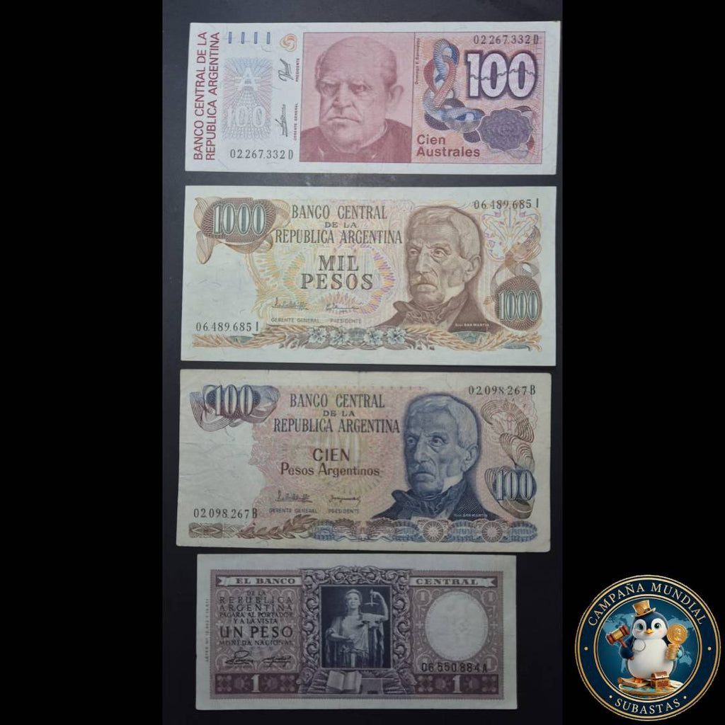 D1320 CUATRO(4) x BILLETES DE ARGENTINA  DE 100/1000/100/1 PESOS  EN ESTADOS:   VF A XF   ARGENTINA