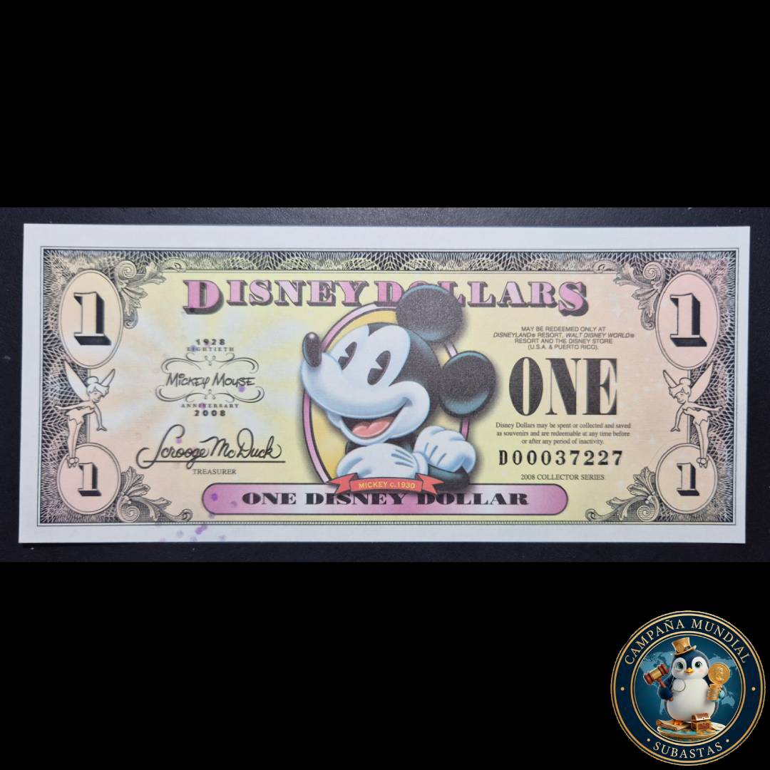D1331 BILLETE DE FANTASIA: ONE DISNEY DOLLAR  CELEBRANDO LOS 80 AÑOS 1928-2008   USA
