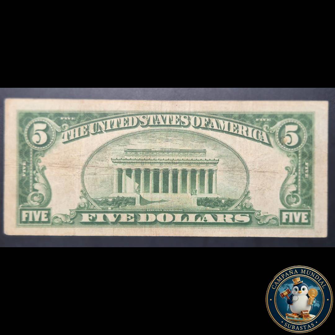 D1332 BILLETE DE CINCO(5) DOLARES SELLO ROJO CON SERIE DE 1928    USA