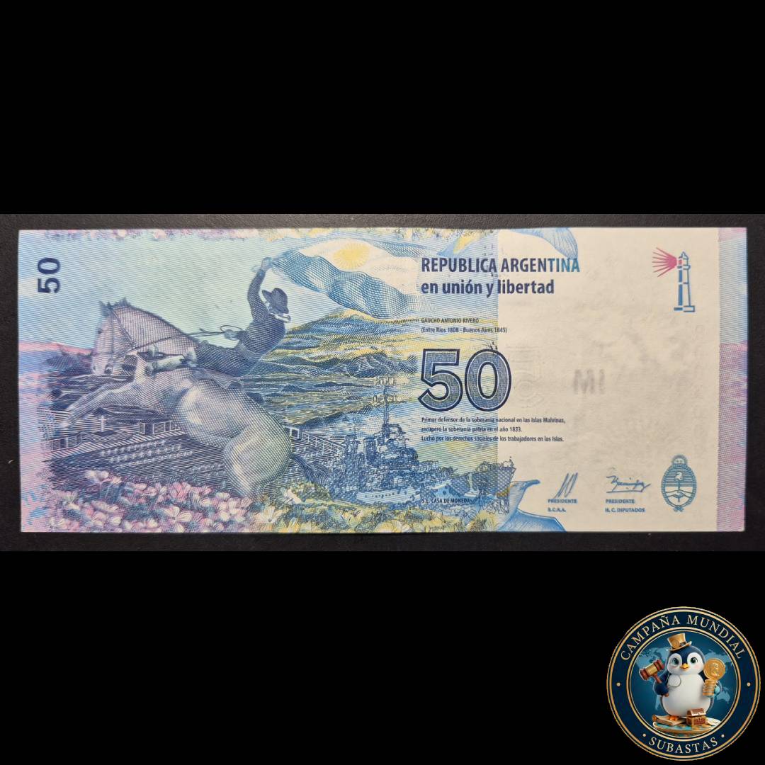 D1333 BILLETE DE 50 PESOS ARGENTINOS DE REPOSICIÓN (ISLAS MALVINAS)  XF     ARGENTINA