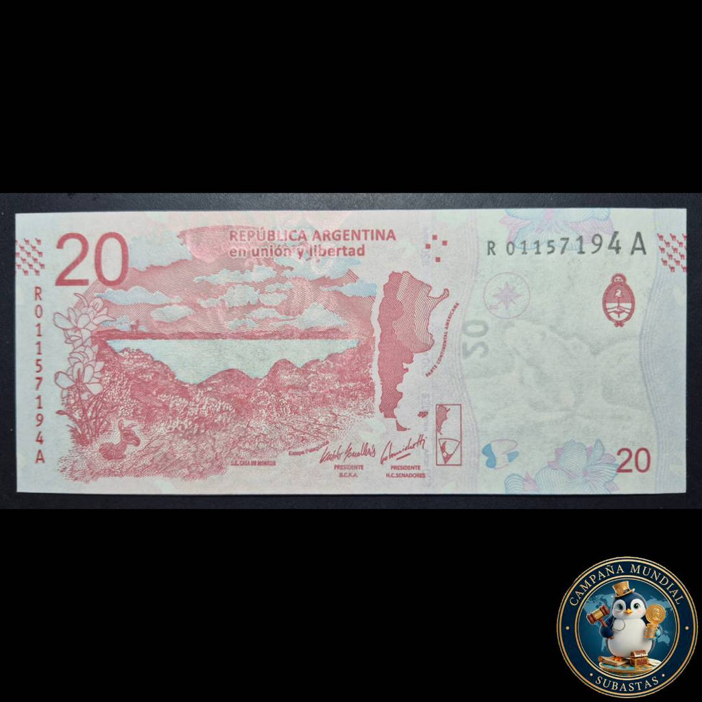 D1334 BILLETE DE 20 PESOS ARGENTINOS DE REPOSICIÓN (GUANAO)  UNC     ARGENTINA