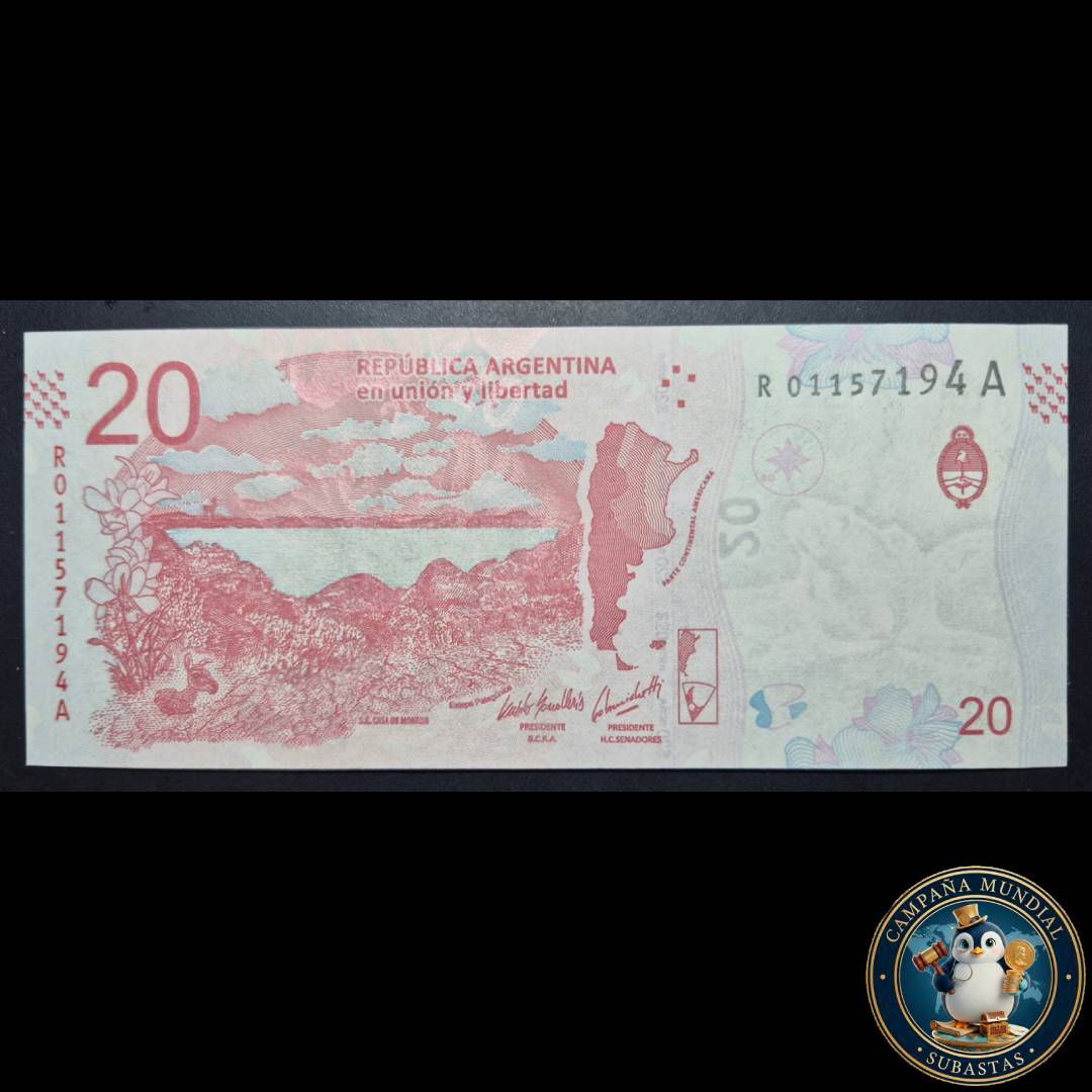 D1334 BILLETE DE 20 PESOS ARGENTINOS DE REPOSICIÓN (GUANAO)  UNC     ARGENTINA