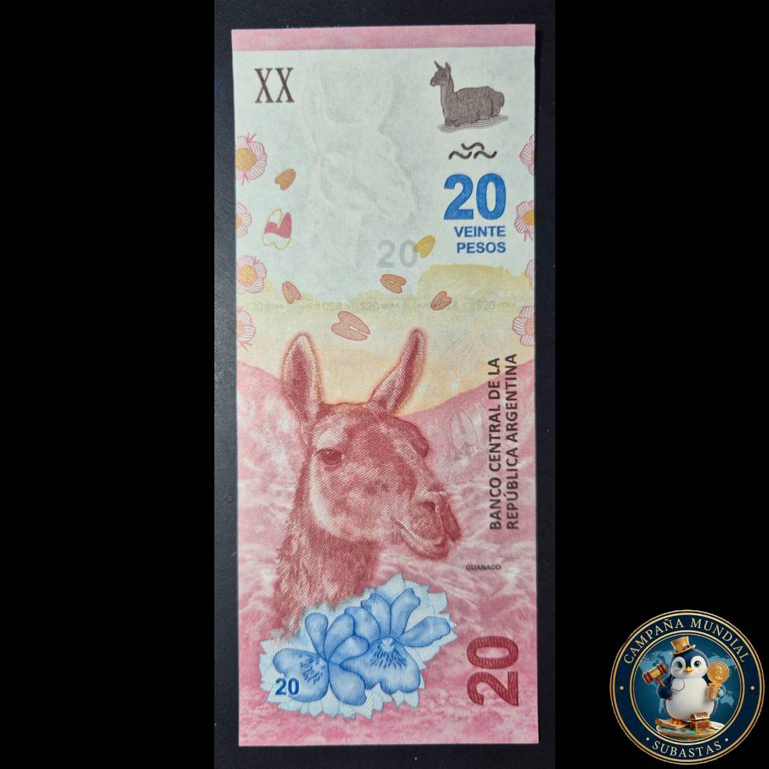 D1334 BILLETE DE 20 PESOS ARGENTINOS DE REPOSICIÓN (GUANAO)  UNC     ARGENTINA