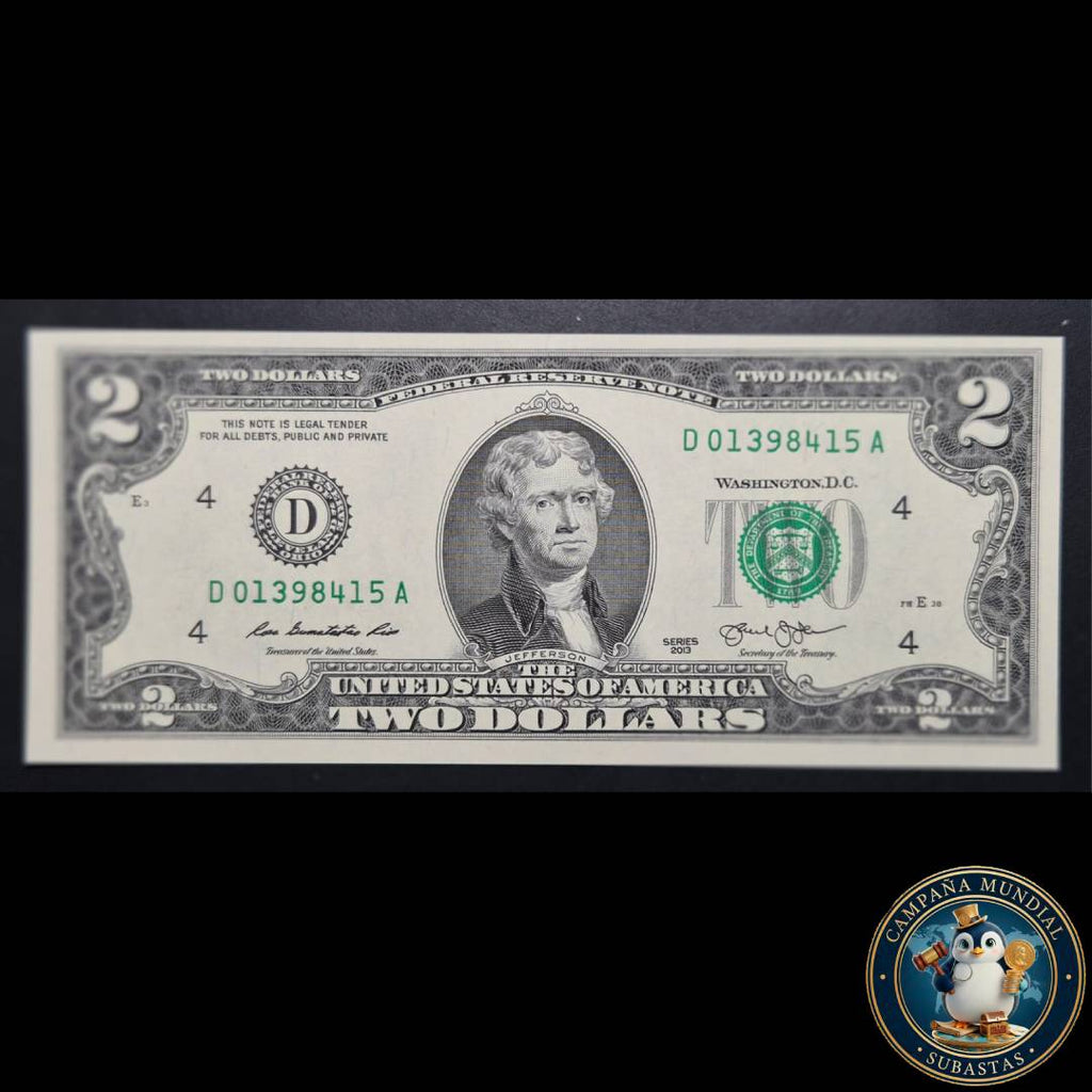D1336 BILLETE DE DOS(2) DOLARES SERIE 2013  UNC       USA