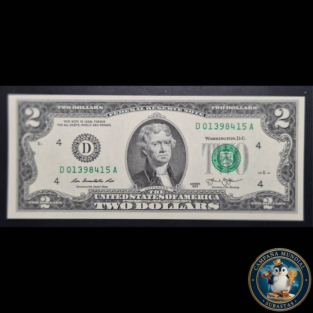 D1336 BILLETE DE DOS(2) DOLARES SERIE 2013  UNC       USA