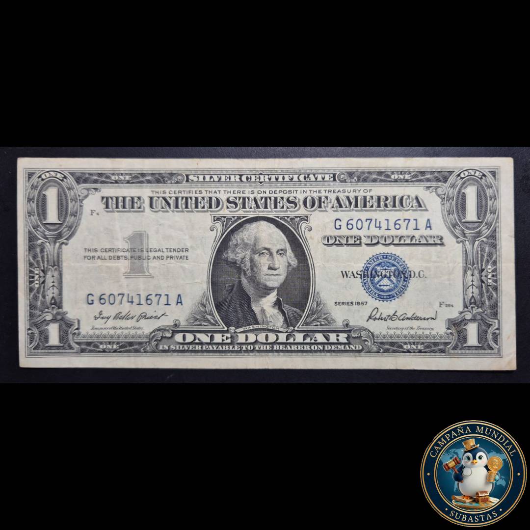 D1337 BILLETE DE UN(1) DOLAR SELLO AZUL CON SERIE  1957  VF+    USA
