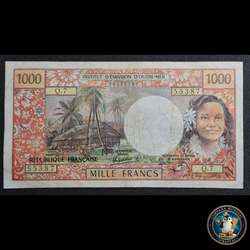 D401 .- BILLETE DE 1000 FRANCOS DE PAPEETE CAPITAL DE LA POLINESIA FRANCESA. VF  TAHITI  (...difícil)