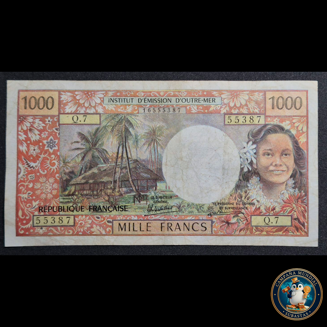 D401 .- BILLETE DE 1000 FRANCOS DE PAPEETE CAPITAL DE LA POLINESIA FRANCESA. VF  TAHITI  (...difícil)