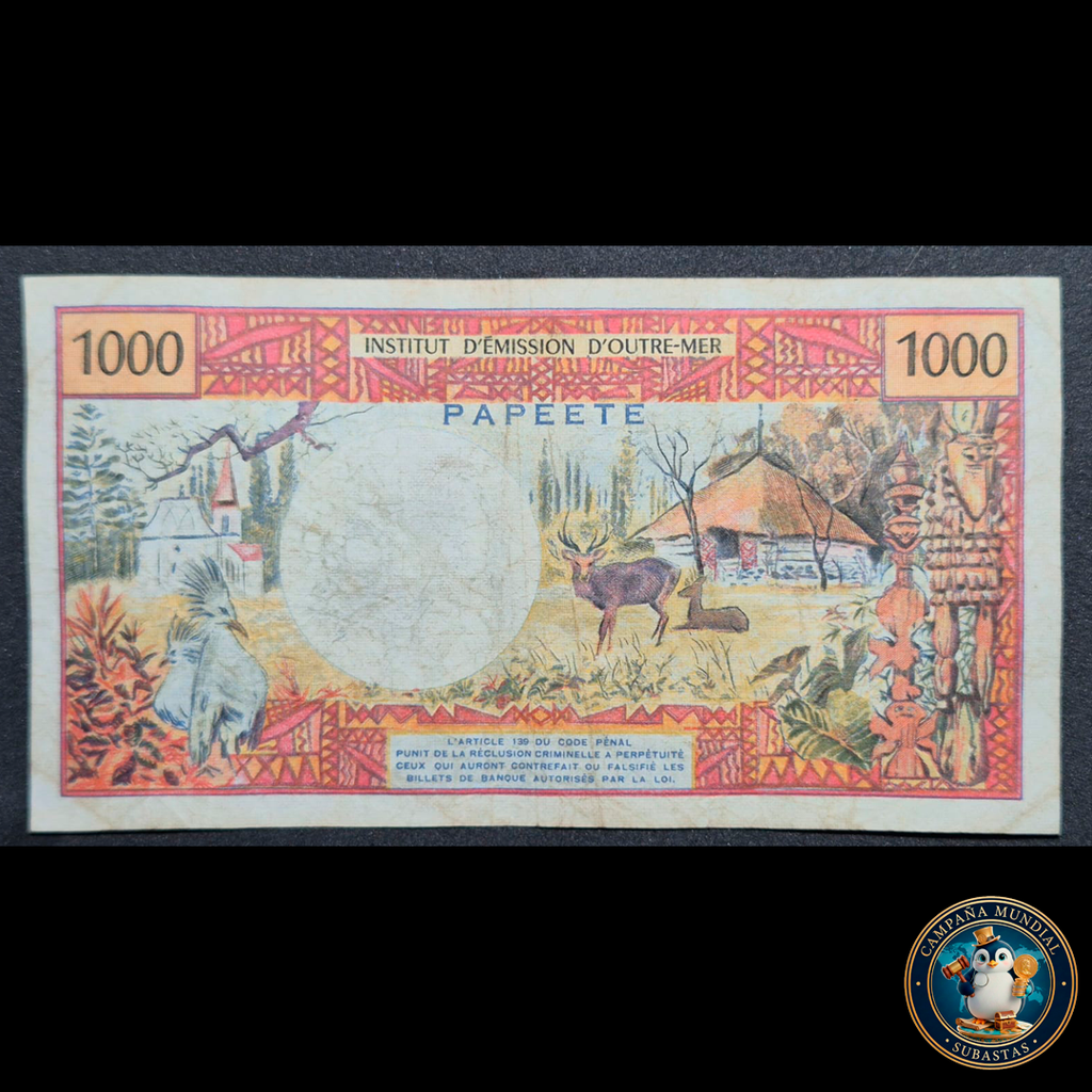 D401 .- BILLETE DE 1000 FRANCOS DE PAPEETE CAPITAL DE LA POLINESIA FRANCESA. VF  TAHITI  (...difícil)