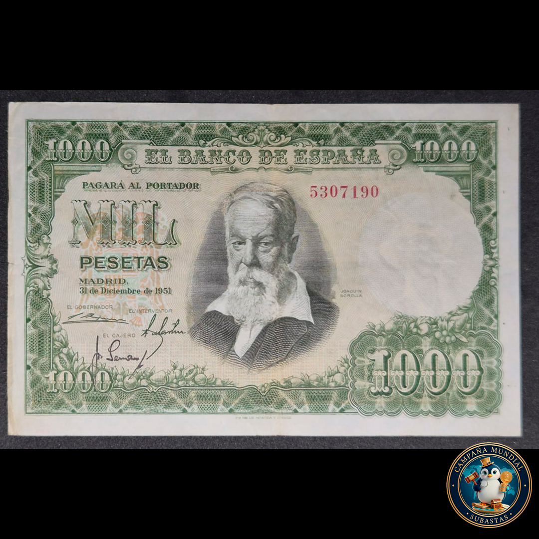 D404 .- BILLETE DE 1000 PESETAS  FECHADO: 31 de DICIEMBRE de 1951     VF+    ESPAÑA