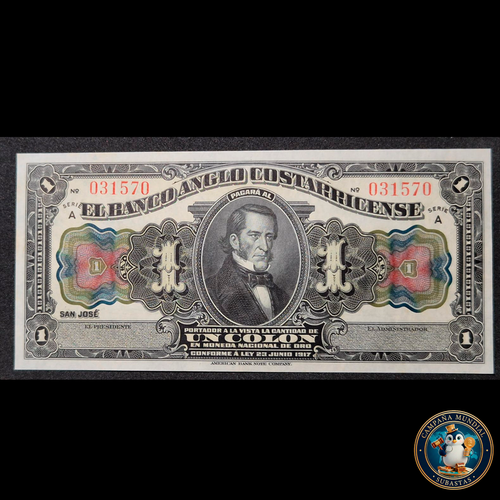 D405 .- BILLETE DE UN COLÓN DE COSTA RICA  (EMITIDO POR AMERICAN BANK NOTE COMPANY)  XF+ COSTA RICA