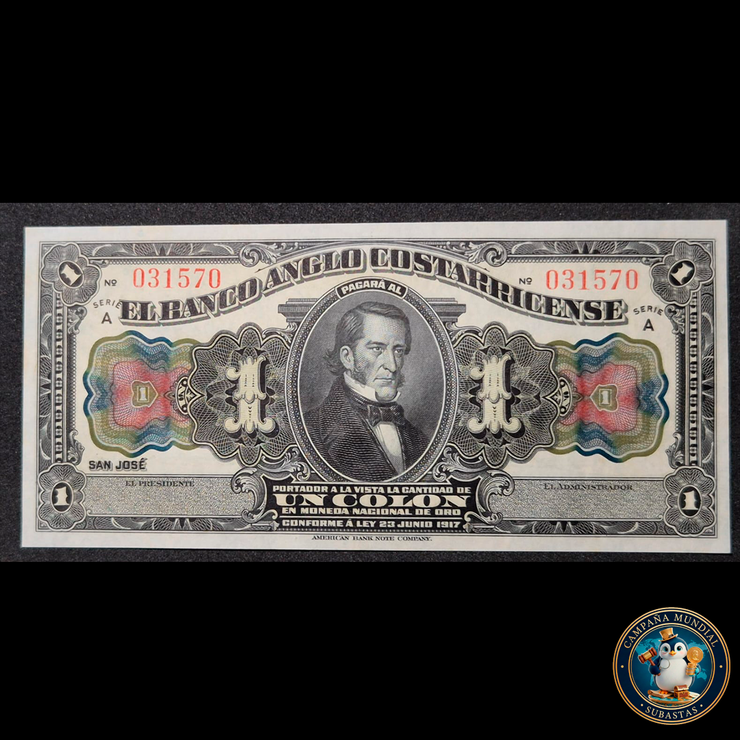 D405 .- BILLETE DE UN COLÓN DE COSTA RICA  (EMITIDO POR AMERICAN BANK NOTE COMPANY)  XF+ COSTA RICA