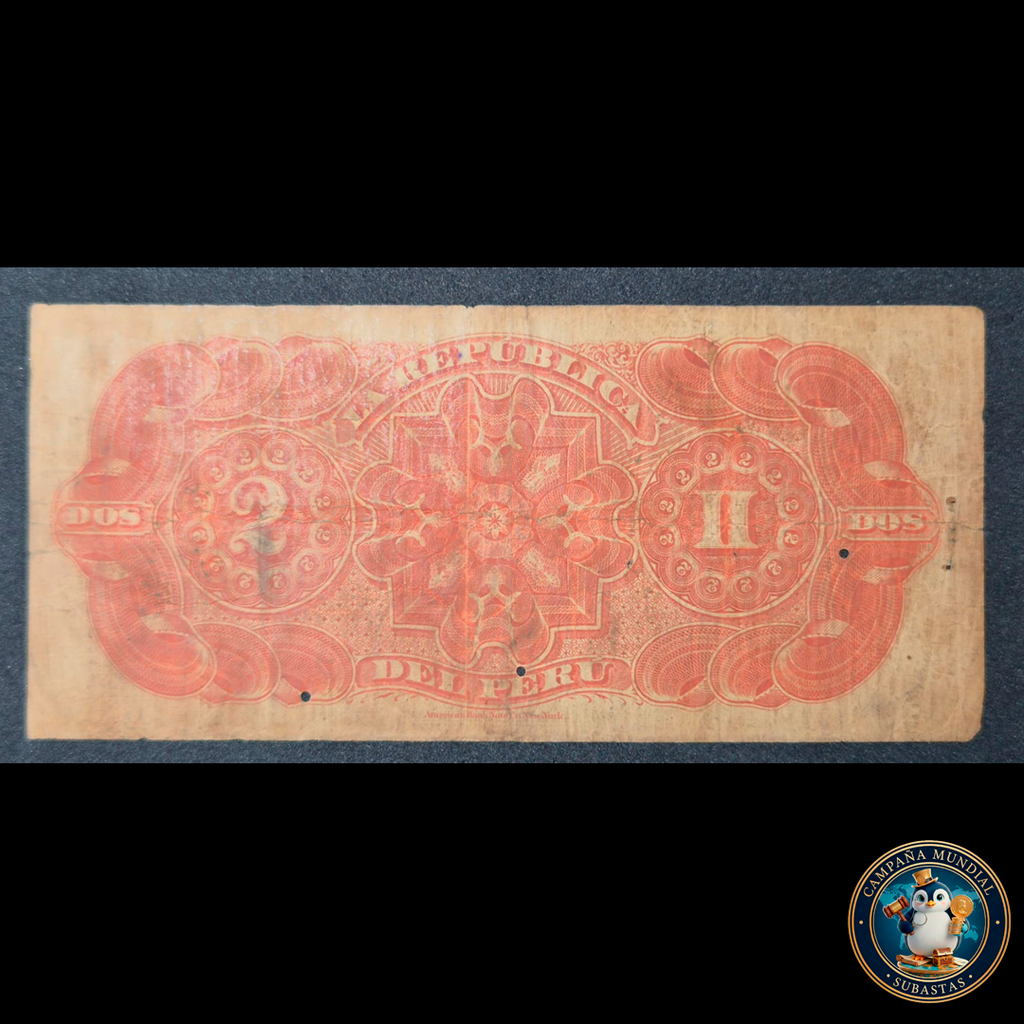 D408 .- BILLETE DE DOS SOLES DE PERÚ   FECHADO: 39 DE JUNIO DE 1879   F+   PERÚ