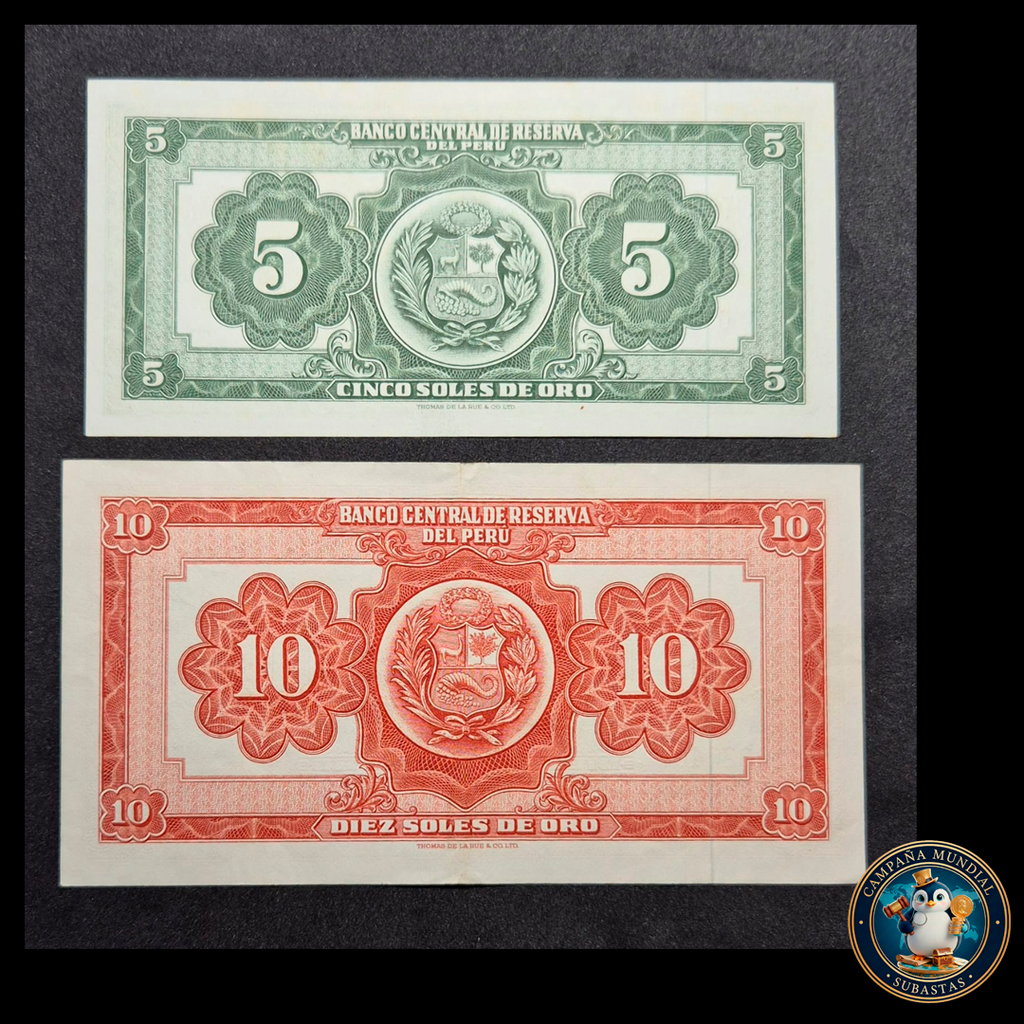 D409 .- 2 x BILLETES DE 5 y 10 SOLES   UNC-   y   XF-   PERÚ