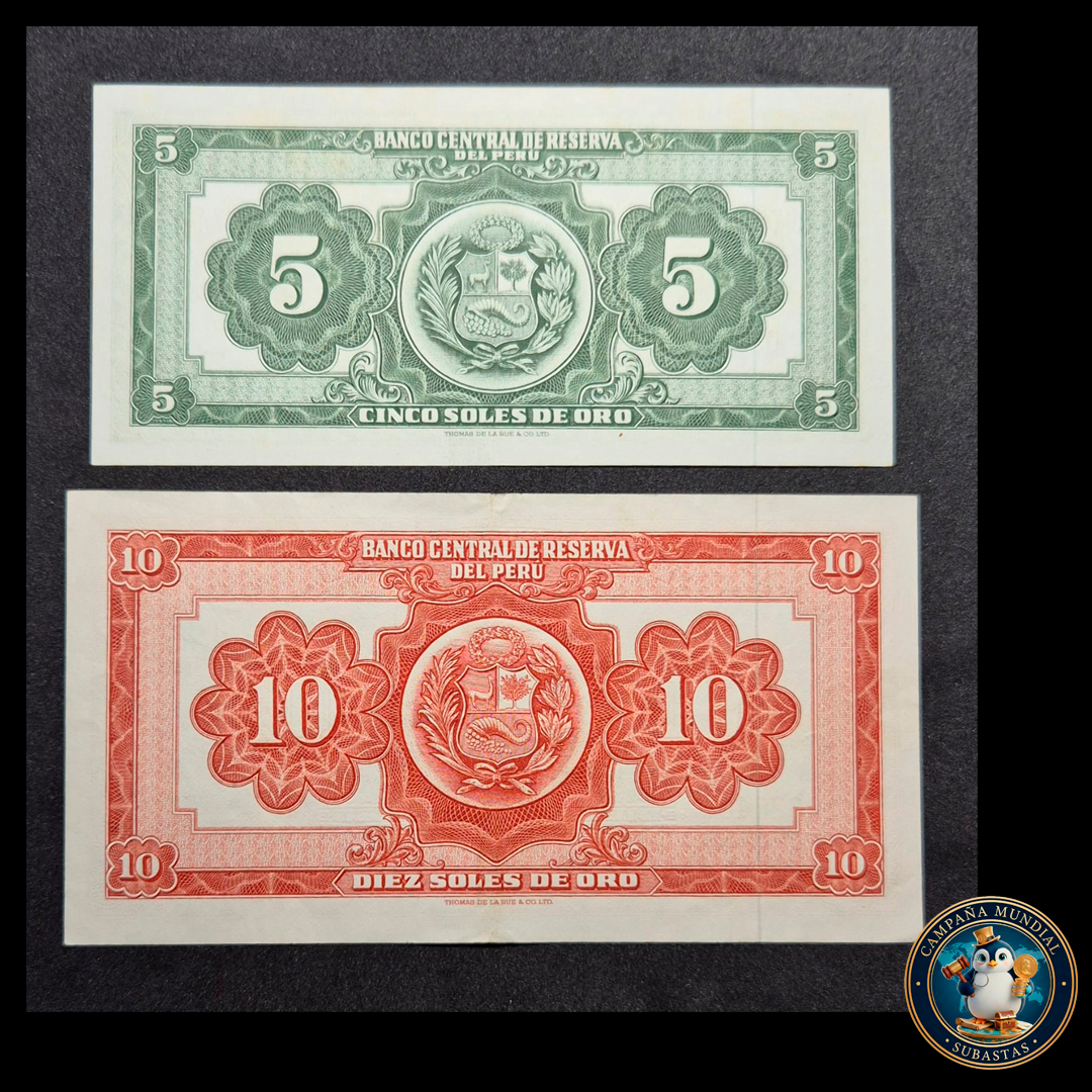 D409 .- 2 x BILLETES DE 5 y 10 SOLES   UNC-   y   XF-   PERÚ