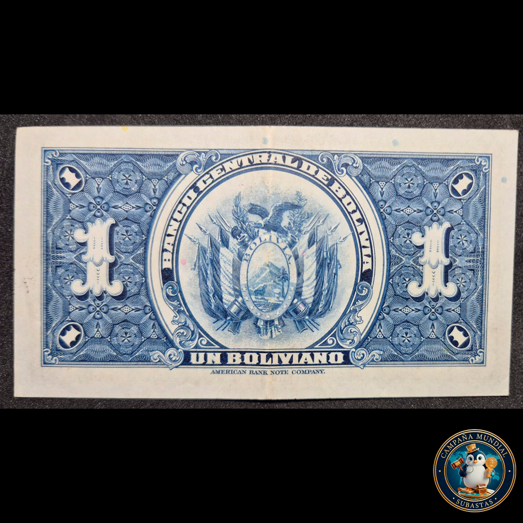 D410 .- BILLETE DE UN BOLIVIANO   FECHADO: 20 DE JULIO DE 1928  (EMITIDO POR AMERICAN BANK NOTE COMPANY)  XF-   BOLIVIA
