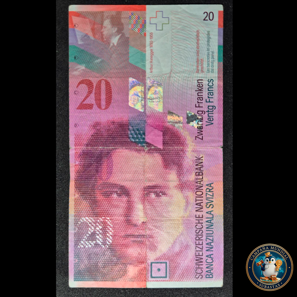 D413 .- BILLETE DE 20 FRANCOS SUIZOS   F+    SUIZA