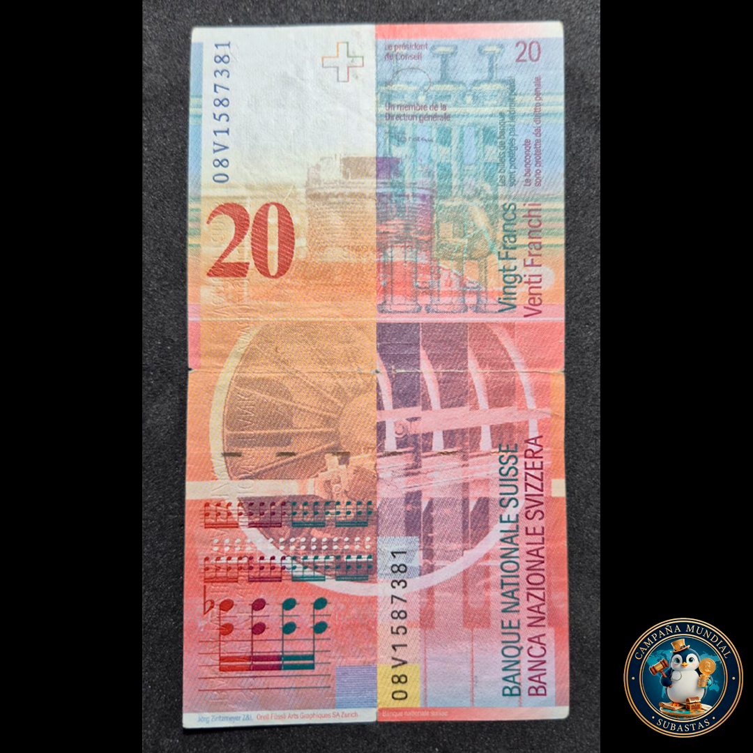 D413 .- BILLETE DE 20 FRANCOS SUIZOS   F+    SUIZA