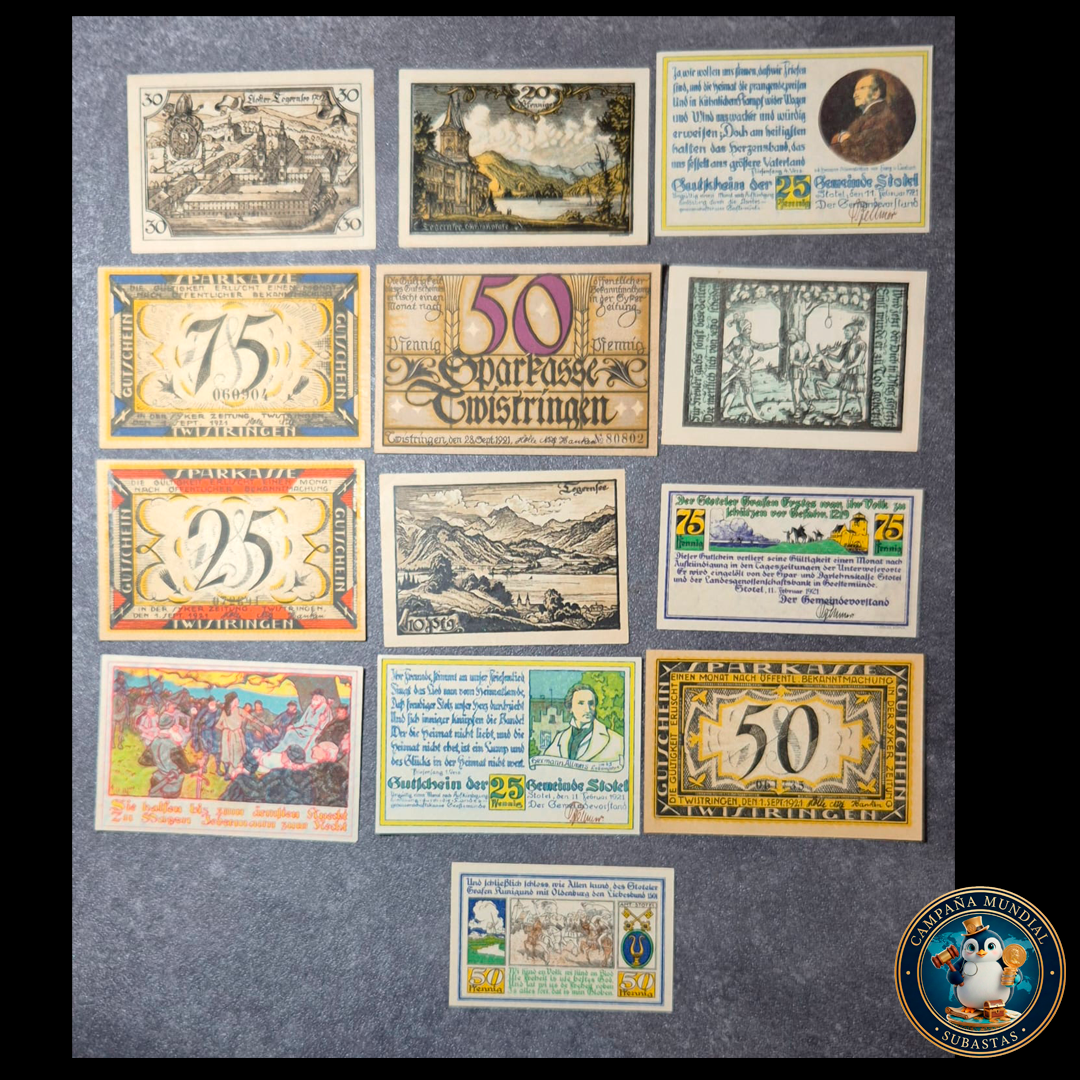 D418 .- TRECE (13) BILLETES ALEMANES NOTGELD    ALEMANIA