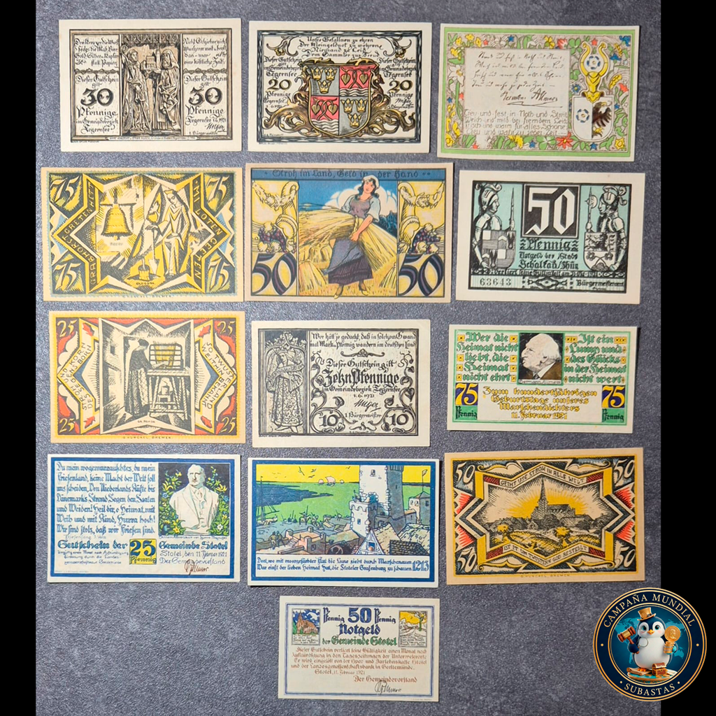 D418 .- TRECE (13) BILLETES ALEMANES NOTGELD    ALEMANIA