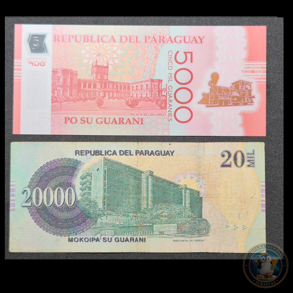 D434 .- 2x BILLETES PARAGUAYOS DE 2000 Y 5000 GUARANIES.   XF-/UNC   PARAGUAY