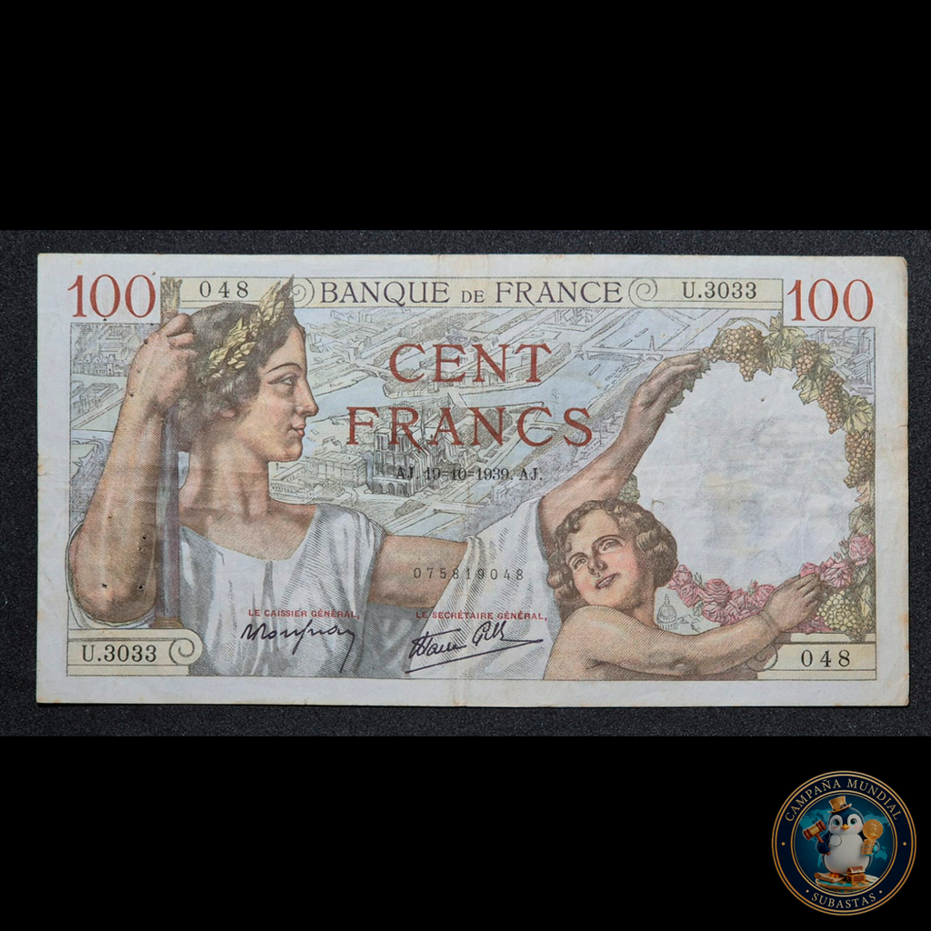 D436 .- BILLETE DE 100 FRANCOS FRANCESES FECHADO: 19-10-1939  (AJ)