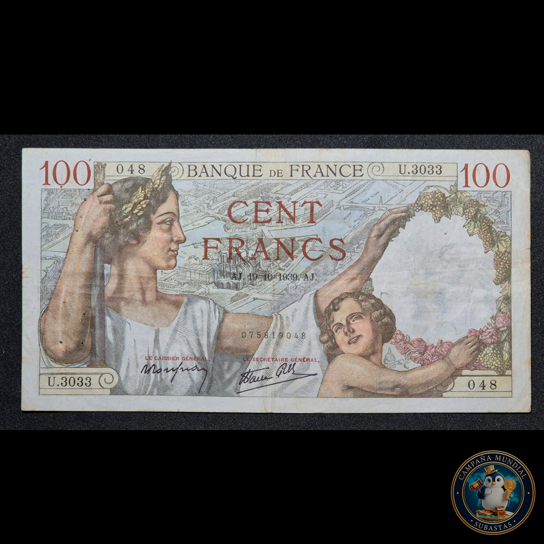 D436 .- BILLETE DE 100 FRANCOS FRANCESES FECHADO: 19-10-1939  (AJ)