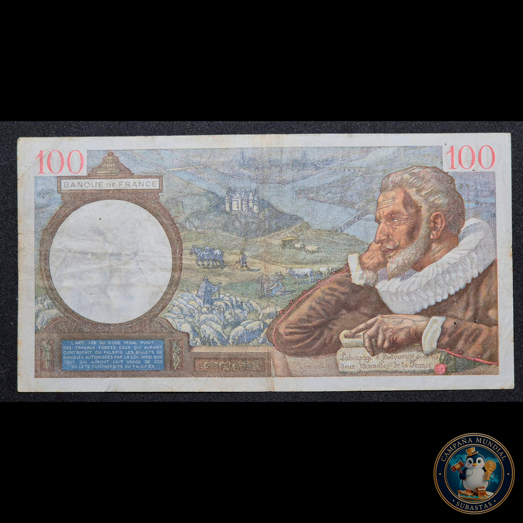 D436 .- BILLETE DE 100 FRANCOS FRANCESES FECHADO: 19-10-1939  (AJ)