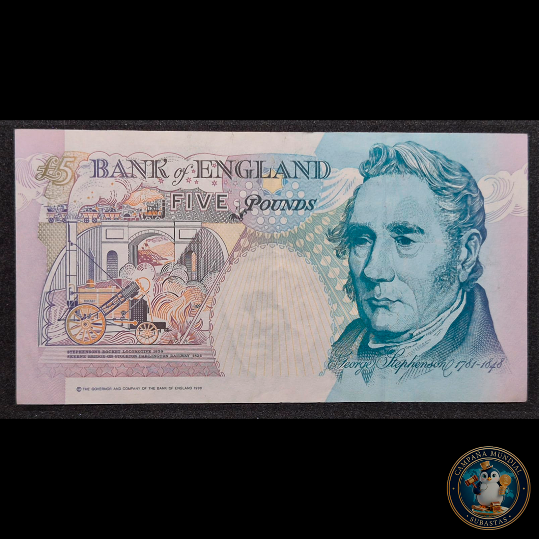 D440 .- BILLETE DE CINCO(5) LIBRAS ESTERLINAS INGLESAS (EN CONMEMORACIÓN DE GEORGE STEPHENDON)  XF  ENGLAND