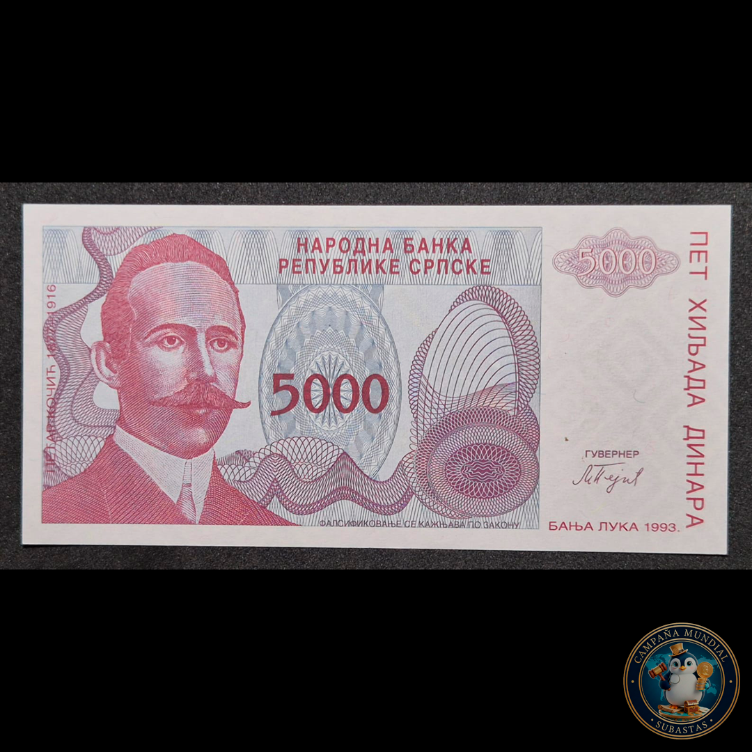 D444 .- BILLETE DE 5000 DINARES DE BOSNIA-HERZEGOVINA. AÑO: 1993   UNC   BOSNIA-HERZEGOVINA